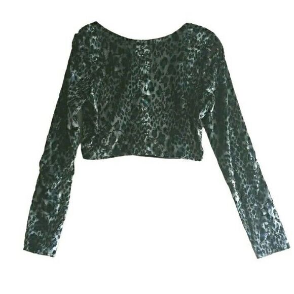 Fashion Nova Blouse Top Womens Blouse X Large Blue Leopard Long Sleeve Wired U - Picture 2 of 9